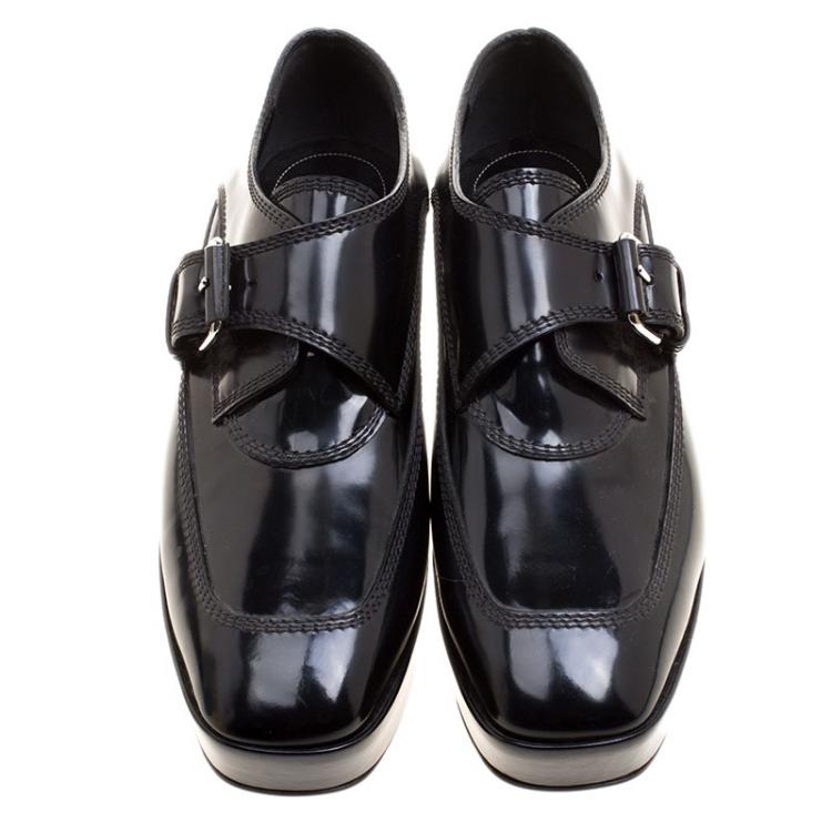 Pre Owned Balenciaga Black Patent Leather Monk Strap Platform Loafers Size 39