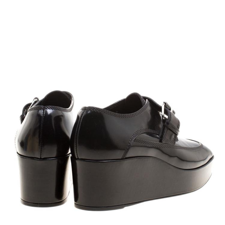 Pre Owned Balenciaga Black Patent Leather Monk Strap Platform Loafers Size 39