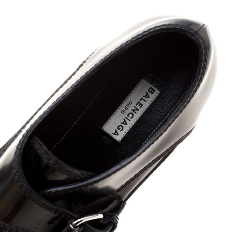 Pre Owned Balenciaga Black Patent Leather Monk Strap Platform Loafers Size 39