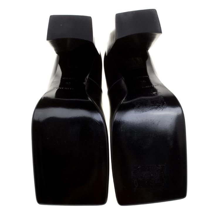 Pre Owned Balenciaga Black Leather Quadro Square Toe Block Heel Pumps Size 38