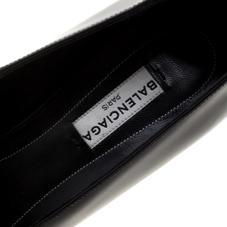 Pre Owned Balenciaga Black Leather Quadro Square Toe Block Heel Pumps Size 38