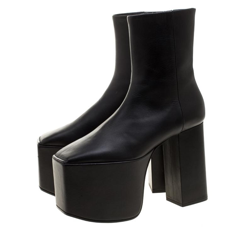 Pre Owned Balenciaga Black Leather Block Heel Platform Ankle Boots Size 37