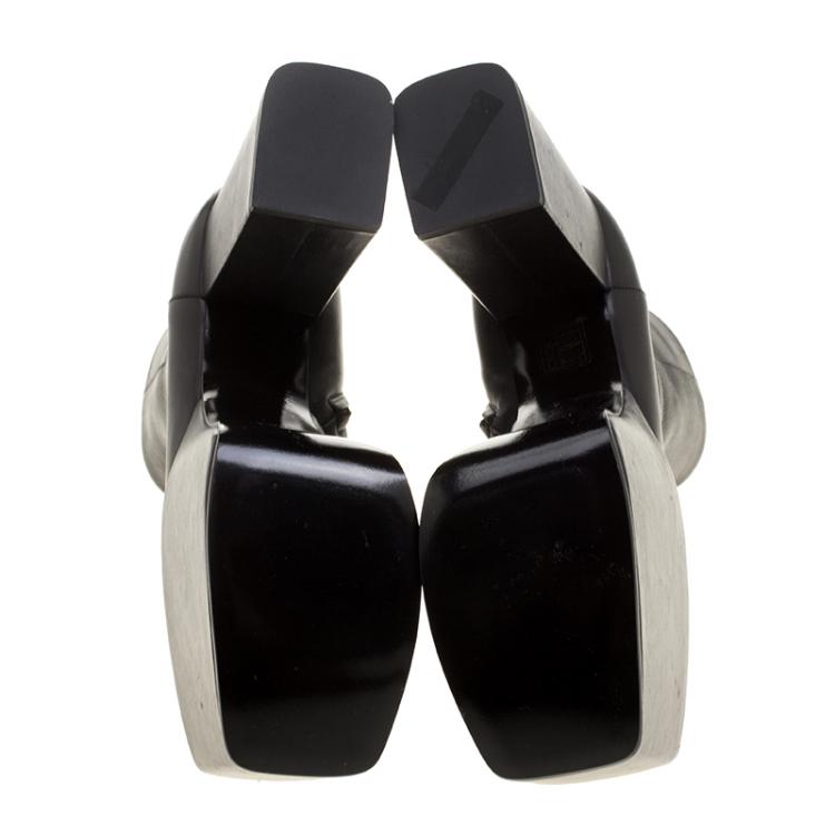 Pre Owned Balenciaga Black Leather Block Heel Platform Ankle Boots Size 37