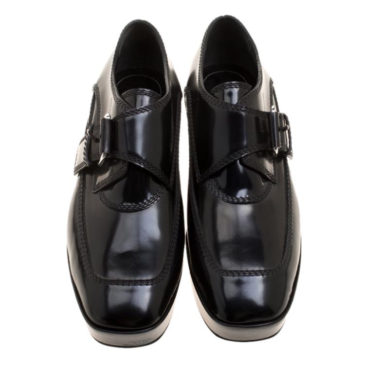 Pre Owned Balenciaga Black Patent Leather Monk Strap Platform Loafers Size 35
