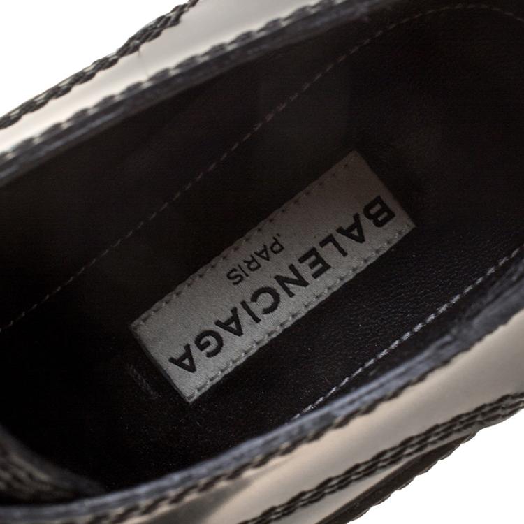 Pre Owned Balenciaga Black Patent Leather Monk Strap Platform Loafers Size 35