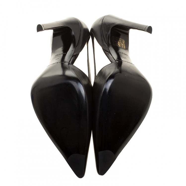 Pre Owned Balenciaga Black Leather Pointed Toe Cut Out Pumps Size 41