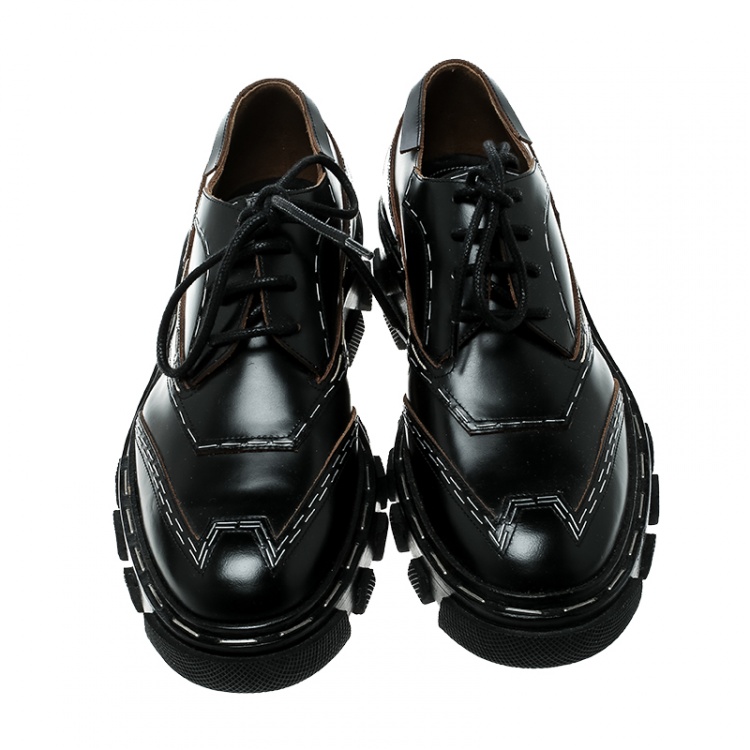 Pre Owned Balenciaga Black Leather Topstitch Platform Derby Size 36