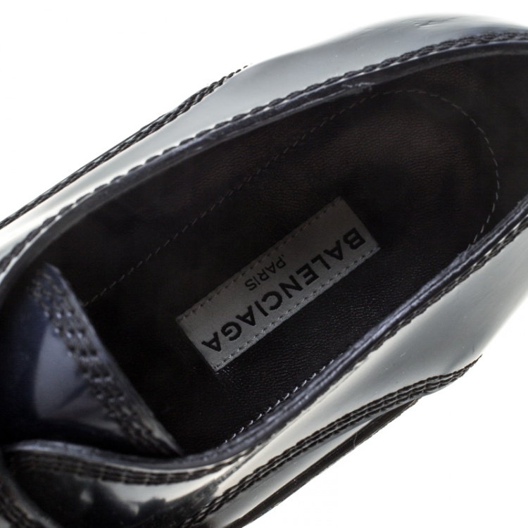 Pre Owned Balenciaga Blue Patent Leather Monk Strap Platform Loafers Size 37