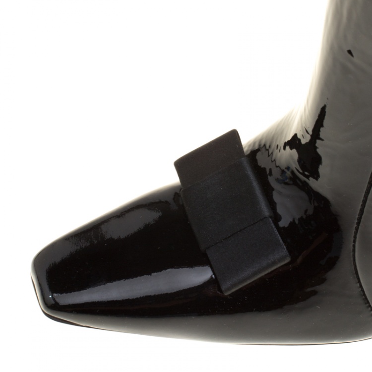 Pre Owned Balenciaga Black Patent Leather Bow Detail Over The Knee Boots Size 37