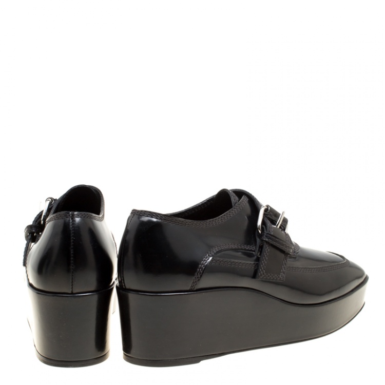 Pre Owned Balenciaga Black Patent Leather Monk Strap Platform Loafers Size 36