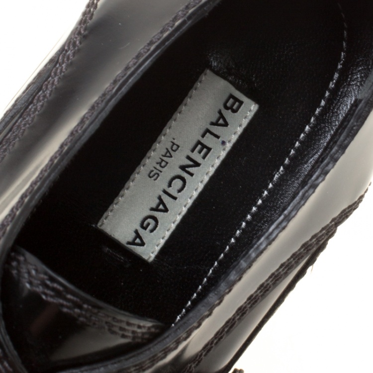 Pre Owned Balenciaga Black Patent Leather Monk Strap Platform Loafers Size 36
