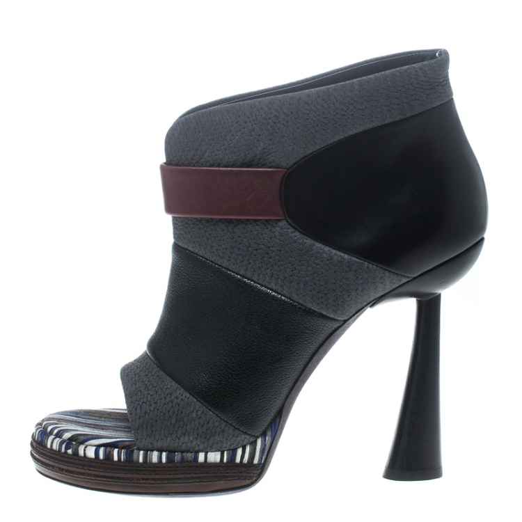 Pre Owned Balenciaga Multicolor Leather Peep Toe Ankle Boots Size 40