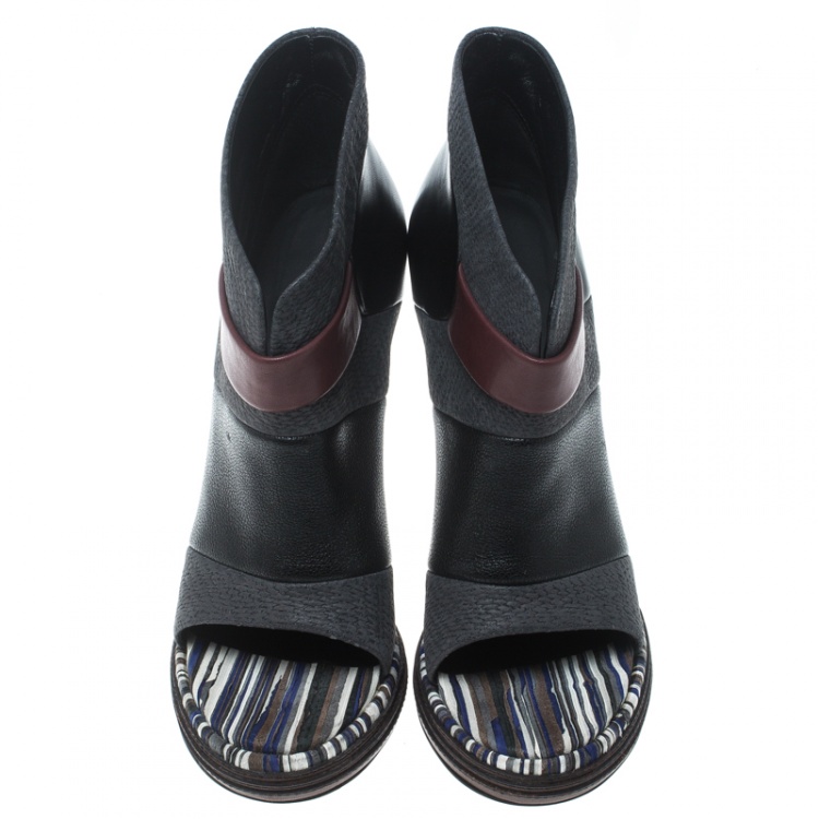 Pre Owned Balenciaga Multicolor Leather Peep Toe Ankle Boots Size 40