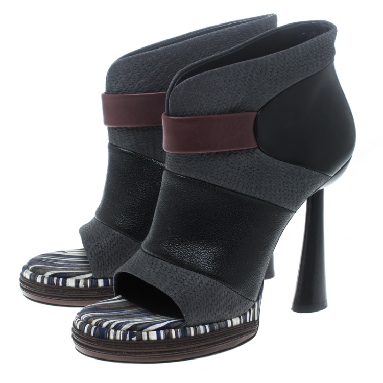 Pre Owned Balenciaga Multicolor Leather Peep Toe Ankle Boots Size 40