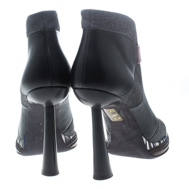 Pre Owned Balenciaga Multicolor Leather Peep Toe Ankle Boots Size 40
