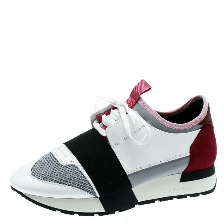 Pre Owned Balenciaga Multicolor Leather and Suede Race Runner Sneakers Size 37 