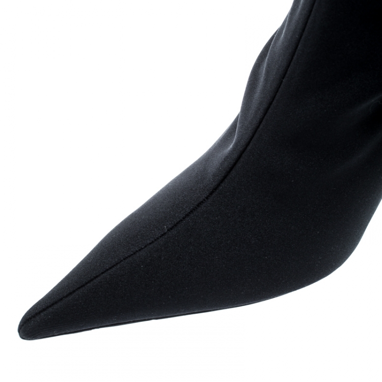 Pre Owned Balenciaga Black Spandex Fabric Knife Mid Calf Pointed Toe Boots Size 39