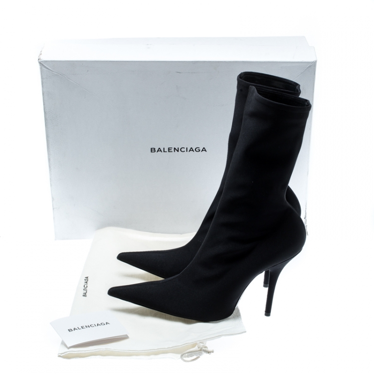 Pre Owned Balenciaga Black Spandex Fabric Knife Mid Calf Pointed Toe Boots Size 39