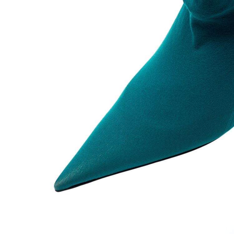 Pre Owned Balenciaga Blue Spandex Fabric Knife Over The Knee Pointed Toe Boots Size 39