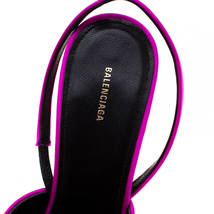 Pre Owned Balenciaga Magenta Satin Knife Bow Slingback Sandals Size 39.5