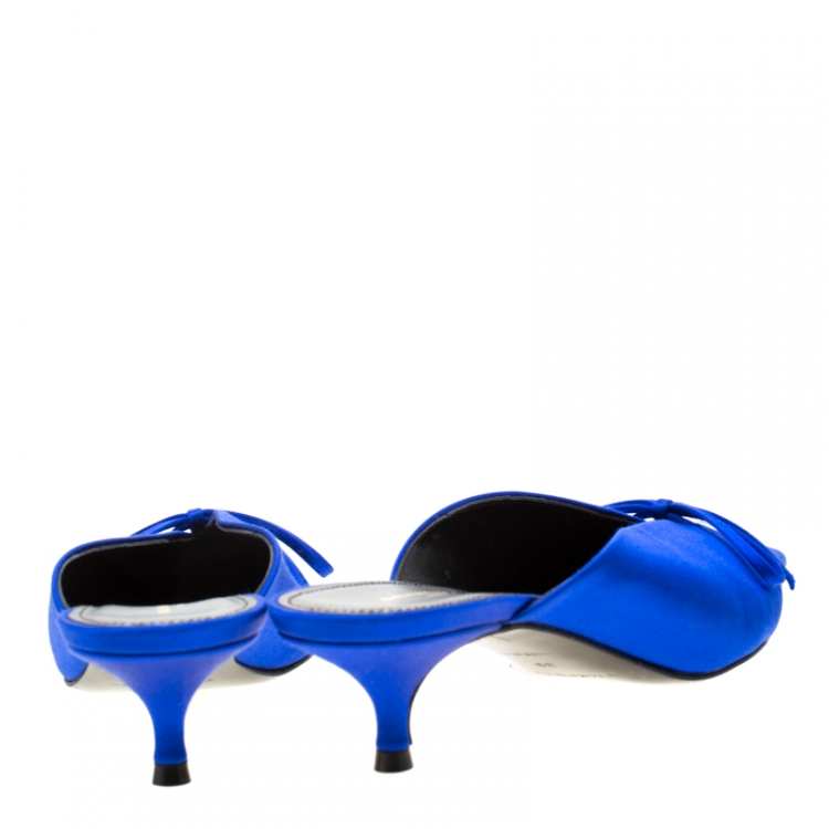 Pre Owned Balenciaga Blue Satin Bow Pointed Toe Mules Size 39