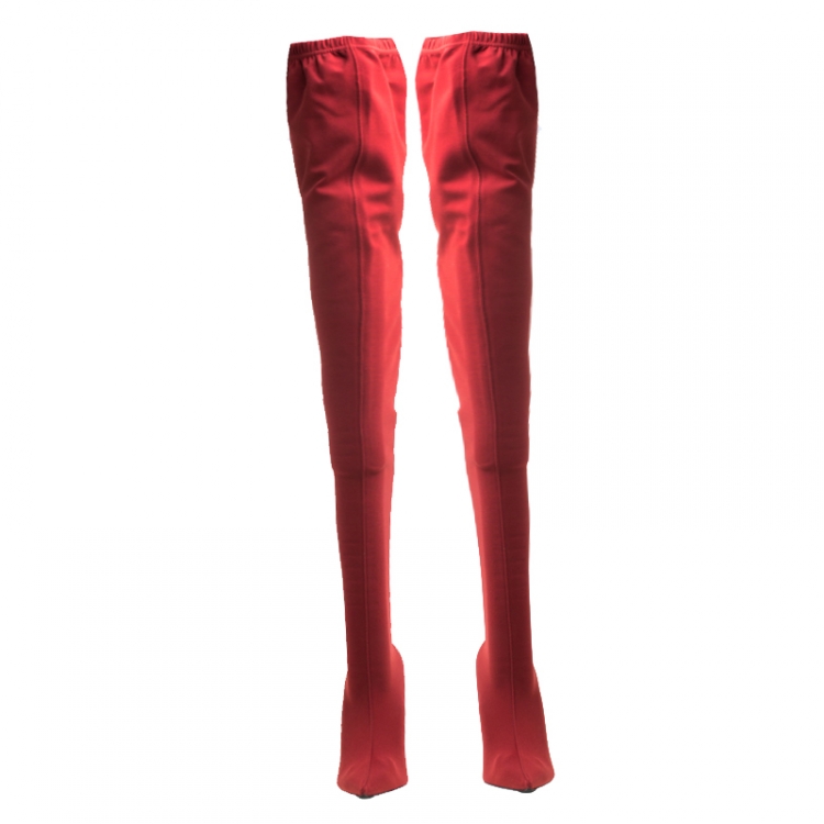 Pre Owned Balenciaga Red Stretch Fabric Knife Pointed Toe Thigh High Boots Size 40