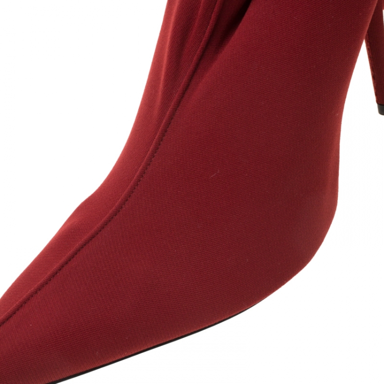 Pre Owned Balenciaga Red Stretch Fabric Knife Pointed Toe Thigh High Boots Size 40