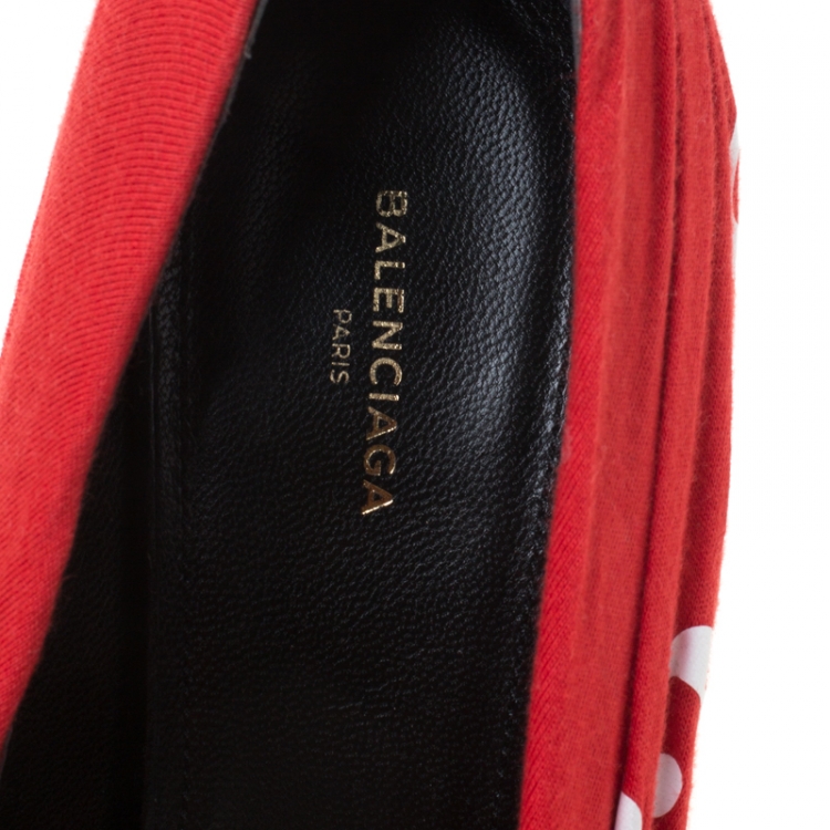 Pre Owned Balenciaga Red Fabric And Leather Knife Logo Pointed Toe Pumps Size 40