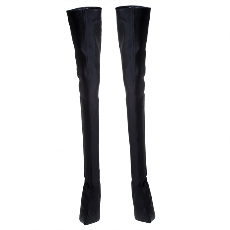 Pre Owned Balenciaga Black Nylon Over The knee Pointed Toe Boots Size 37