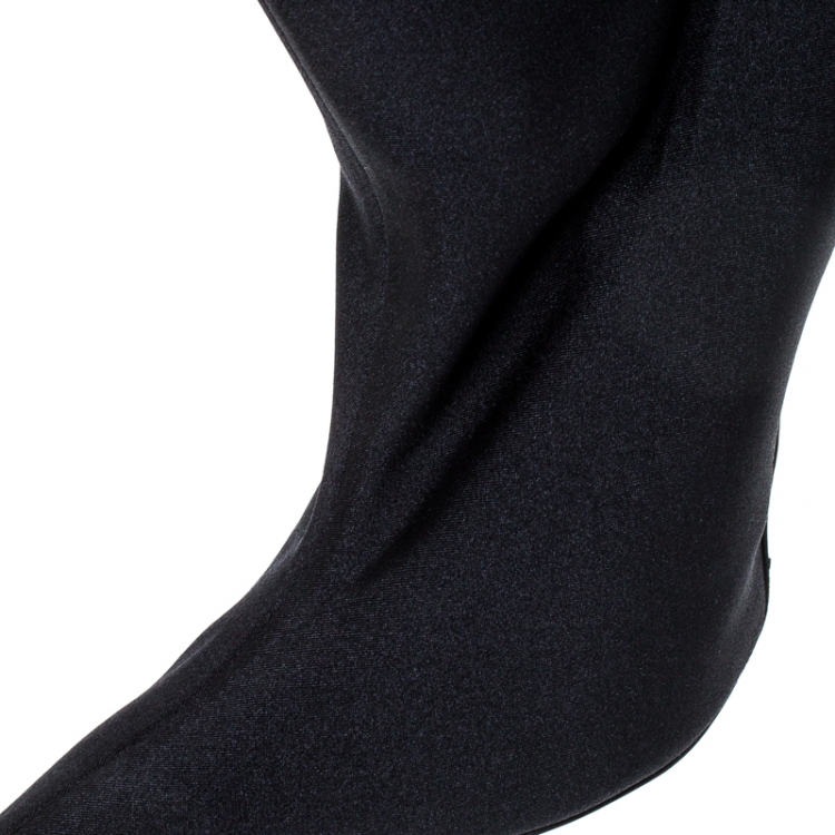 Pre Owned Balenciaga Black Nylon Over The knee Pointed Toe Boots Size 37
