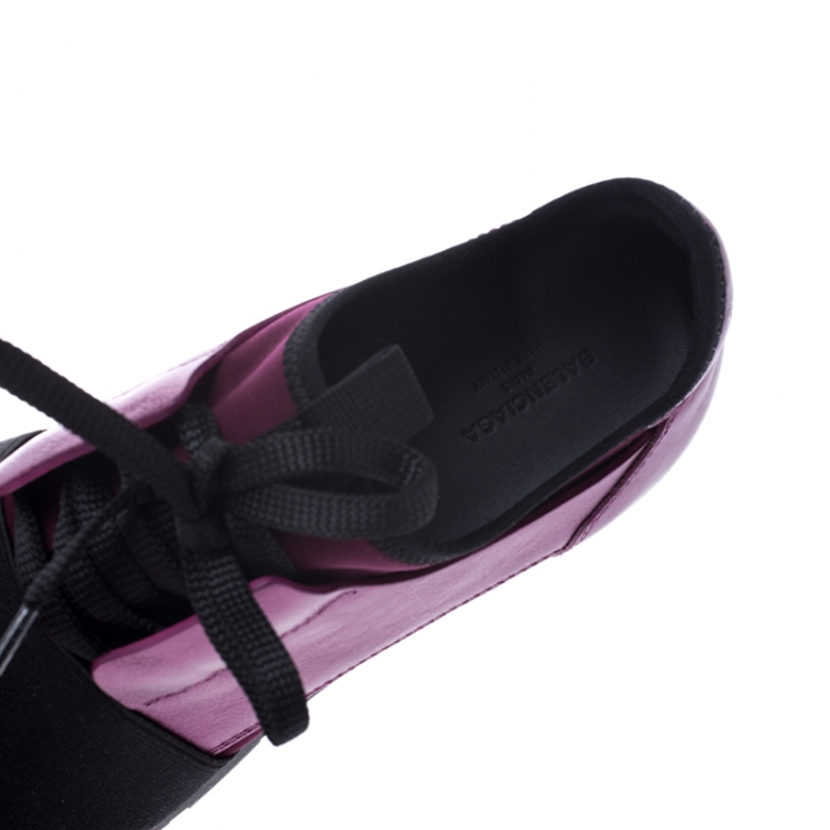 Pre Owned Balenciaga Metallic Purple Leather, Nylon And Mesh Race Runner Sneakers Size 37
