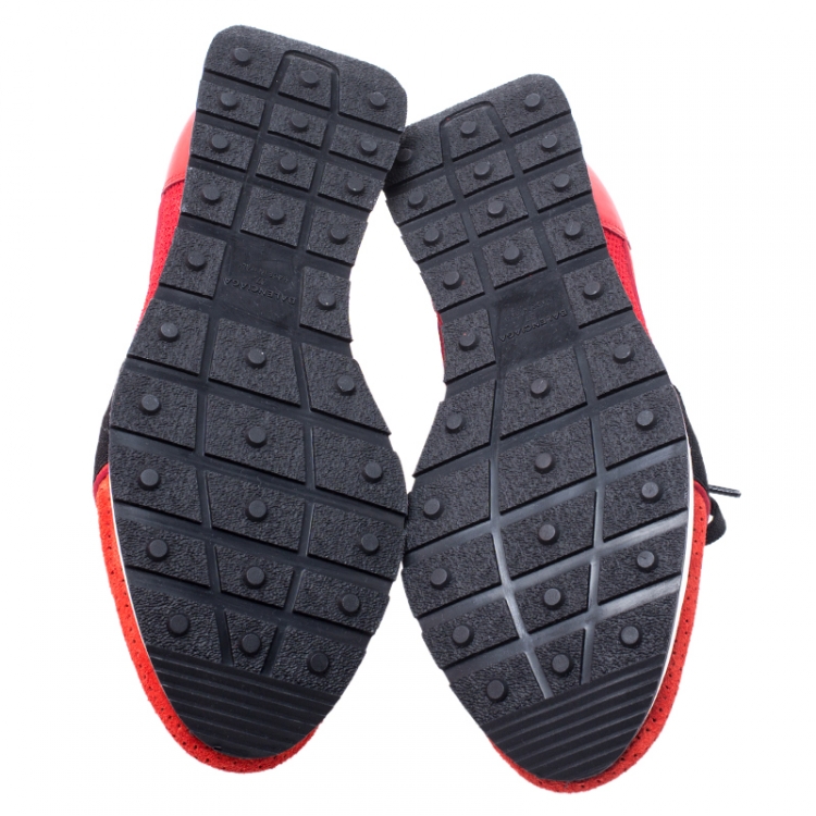 Pre Owned Balenciaga Red/Black Leather, Nubuck, Suede And Fabric Race Runner Sneakers Size 37