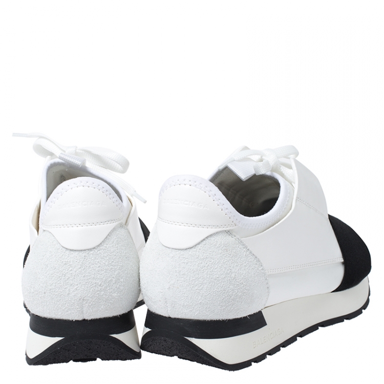 Pre Owned Balenciaga White/Black Mesh, Suede And Leather Race Runner Sneakers Size 39