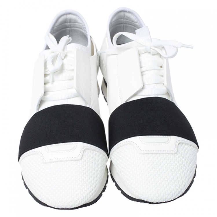 Pre Owned Balenciaga White/Black Mesh, Suede And Leather Race Runner Sneakers Size 39