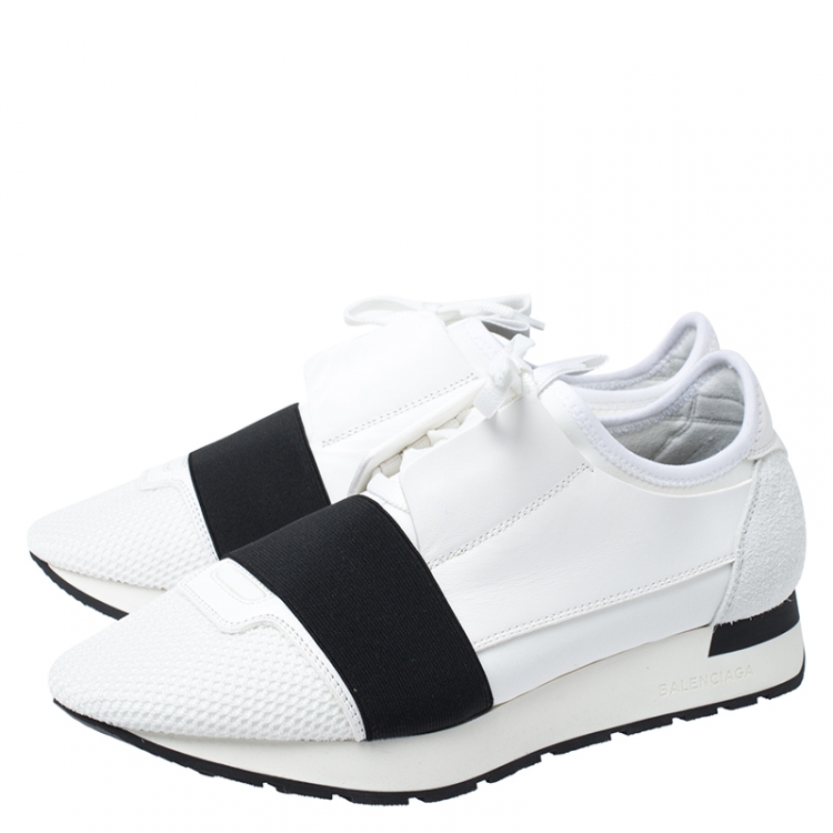 Pre Owned Balenciaga White/Black Mesh, Suede And Leather Race Runner Sneakers Size 39