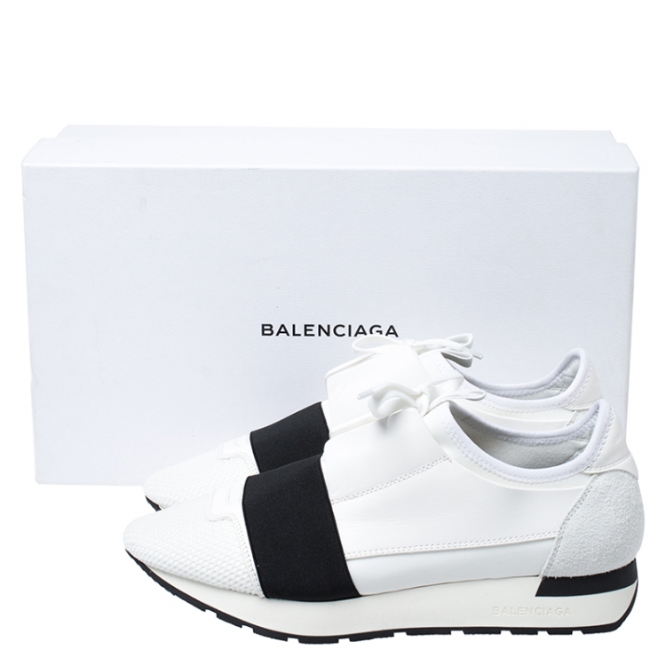 Pre Owned Balenciaga White/Black Mesh, Suede And Leather Race Runner Sneakers Size 39