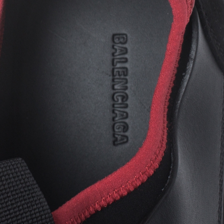 Pre Owned Balenciaga Black/Red Leather, Suede And Mesh Race Runner Sneakers Size 39