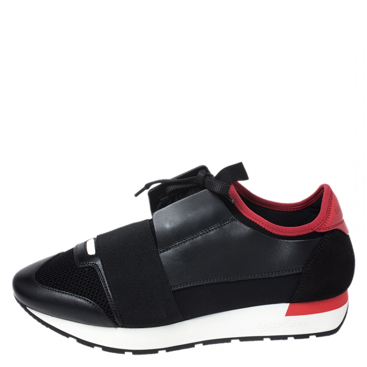 Black/Red Leather, Suede And Mesh Race Sneakers Size 39 Balenciaga | TLC