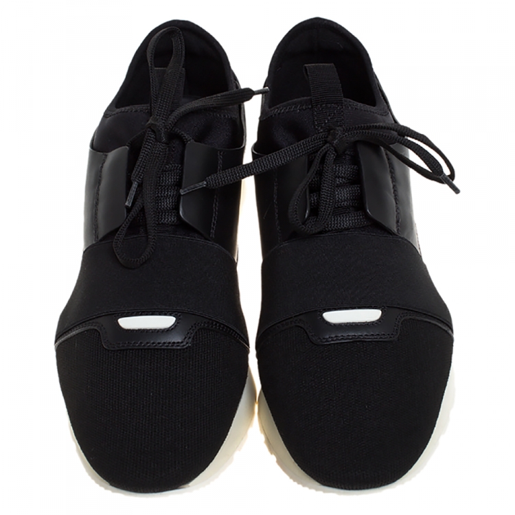 Pre Owned Balenciaga Black Leather, Mesh And Suede Race Runner Sneakers Size 40