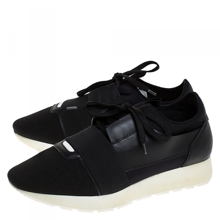 Pre Owned Balenciaga Black Leather, Mesh And Suede Race Runner Sneakers Size 40