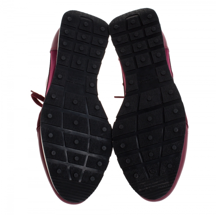 Pre Owned Balenciaga Burgundy Leather And Stretch Fabric Race Runner Sneakers Size 38