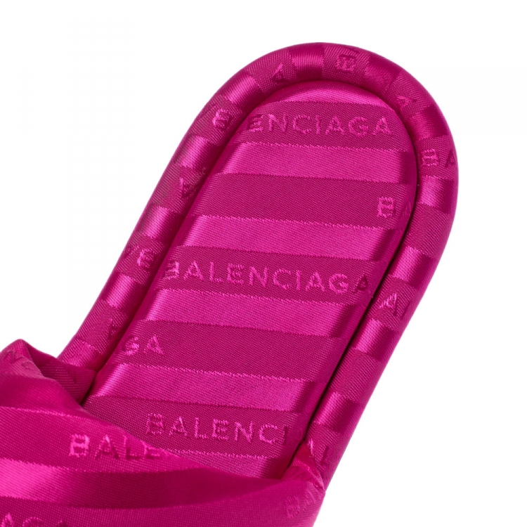 Pre Owned Balenciaga Pink Jacquard Fabric Hotel Flat Slide Sandals Size 39