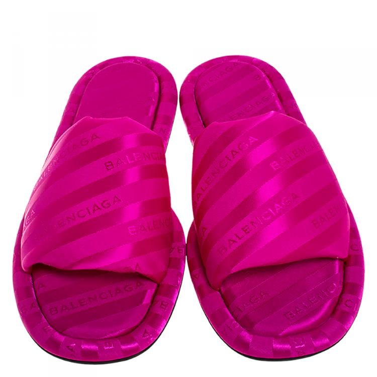 Pre Owned Balenciaga Pink Jacquard Fabric Hotel Flat Slide Sandals Size 39