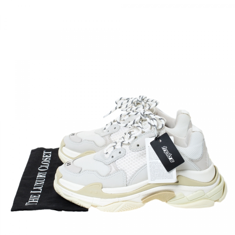 Pre Owned Balenciaga White Leather and Mesh Triple S Sneakers Size 41