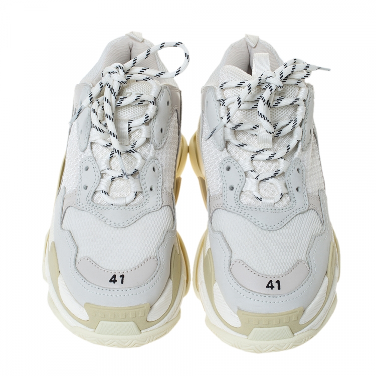 Pre Owned Balenciaga White Leather and Mesh Triple S Sneakers Size 41