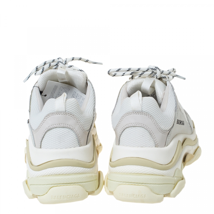 Pre Owned Balenciaga White Leather and Mesh Triple S Sneakers Size 41