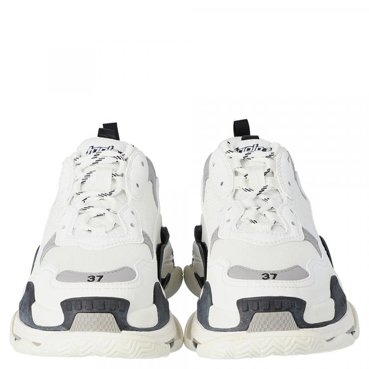 Pre Owned Balenciaga White/Black Leather and Mesh Triple S Platform Sneakers Size  38