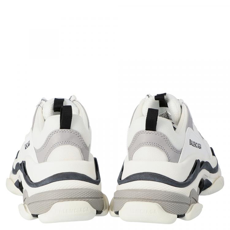Pre Owned Balenciaga White/Black Leather and Mesh Triple S Platform Sneakers Size  38