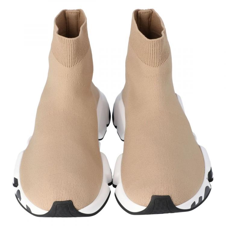 Pre Owned Balenciaga Beige Knit Graffiti Sole Speed Sneakers Size 39