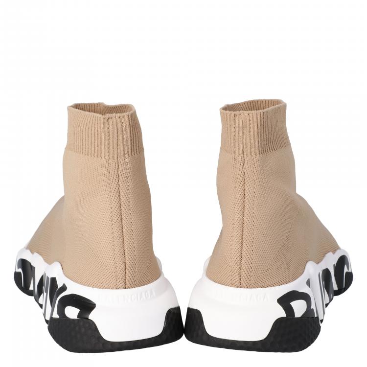 Pre Owned Balenciaga Beige Knit Graffiti Sole Speed Sneakers Size 39